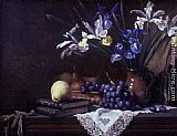 Maureen Hyde Still Life with Irises and Grapes painting
